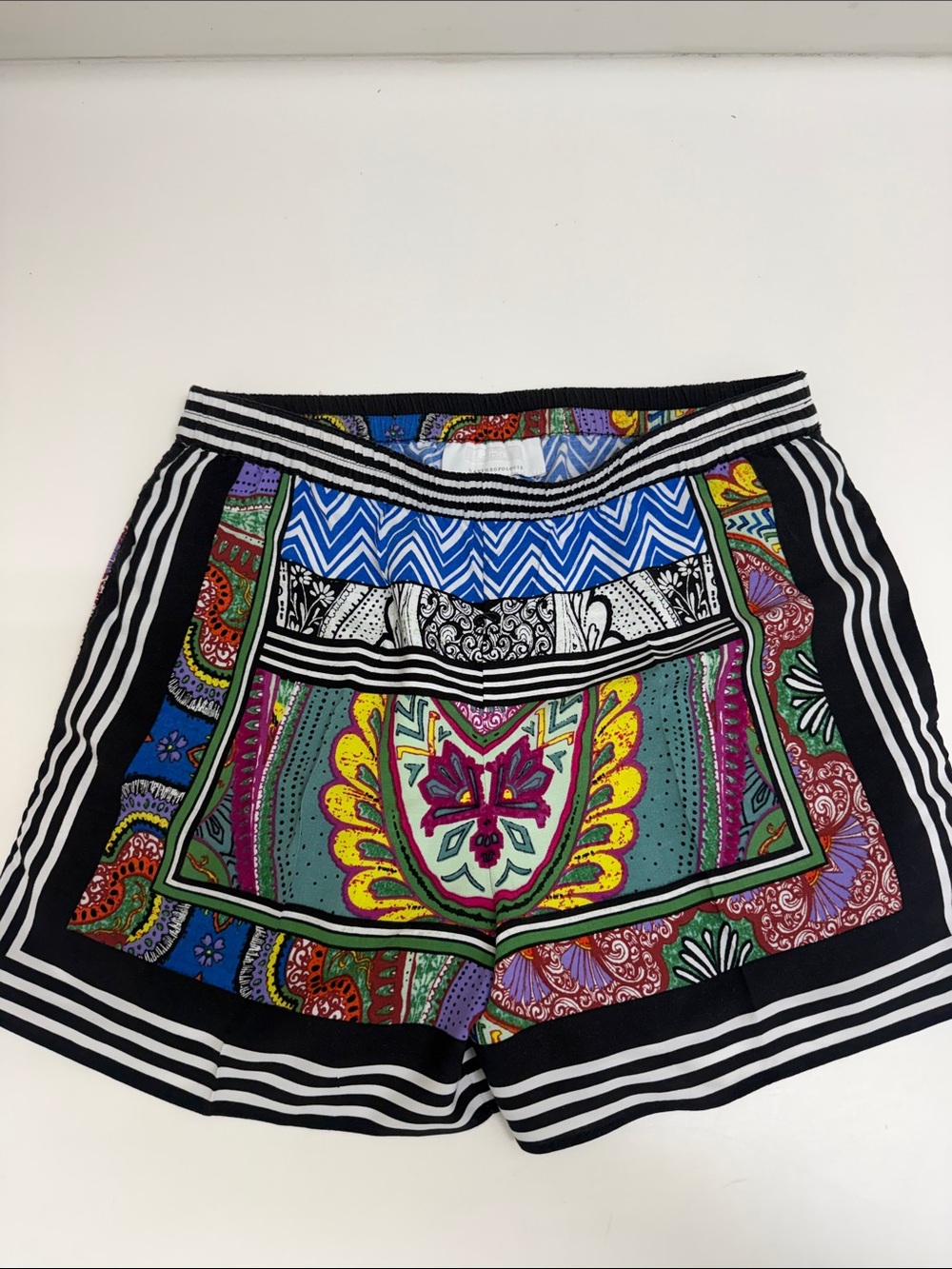 Anthropologie Multicolor Paisley Panel  Shorts with Black Trim